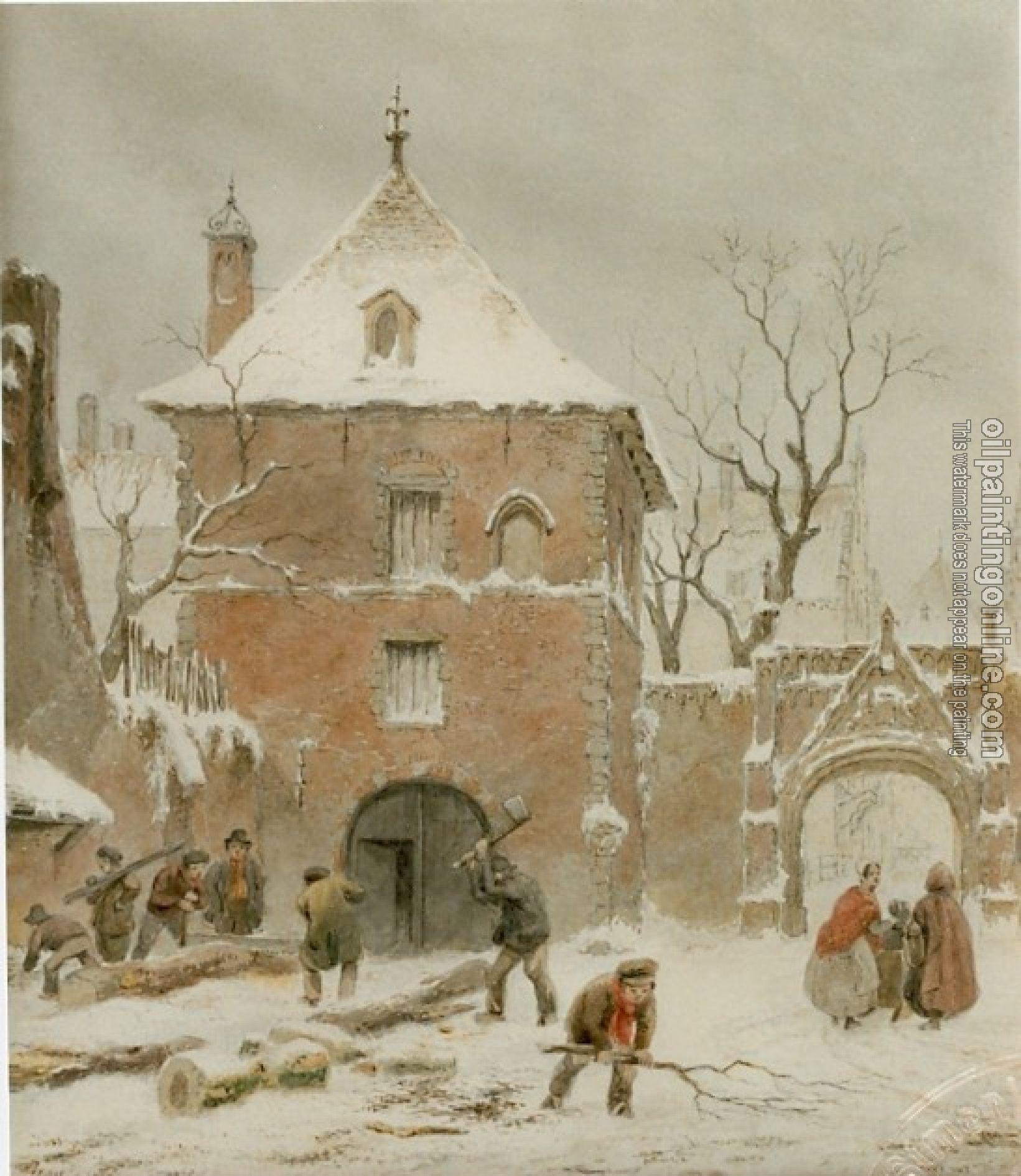 Bartholomeus Johannes Van Hove - Besneeuwd dorpje met houthakkers